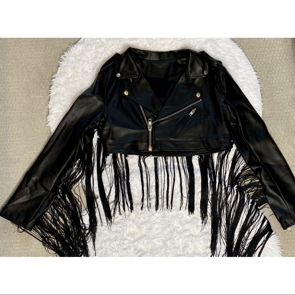 Pleather Cropped Jacket With Major Fringe!